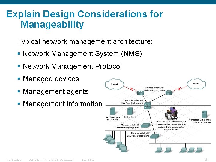 Explain Design Considerations for Manageability Typical network management architecture: § Network Management System (NMS)