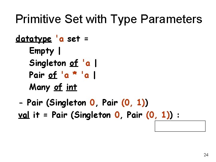 Primitive Set with Type Parameters datatype 'a set = Empty | Singleton of 'a