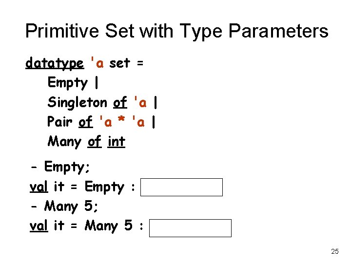 Primitive Set with Type Parameters datatype 'a set = Empty | Singleton of 'a
