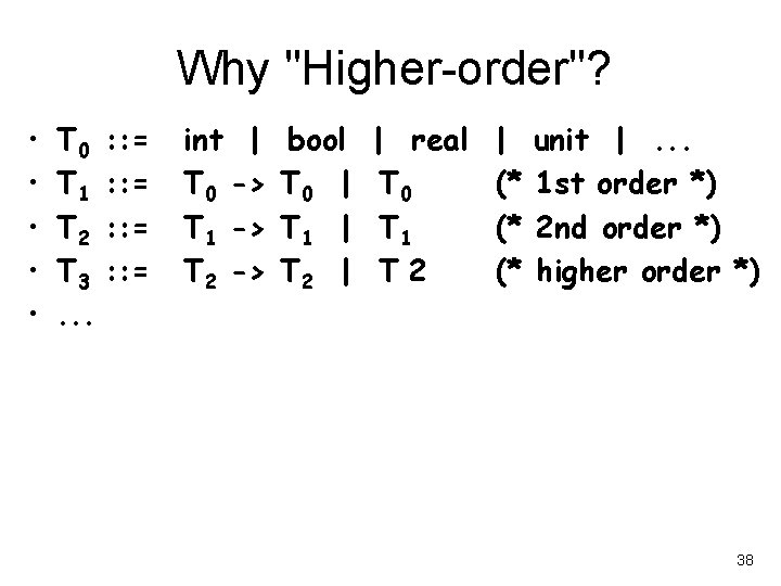 Why "Higher-order"? • • • T 0 T 1 T 2 T 3. .
