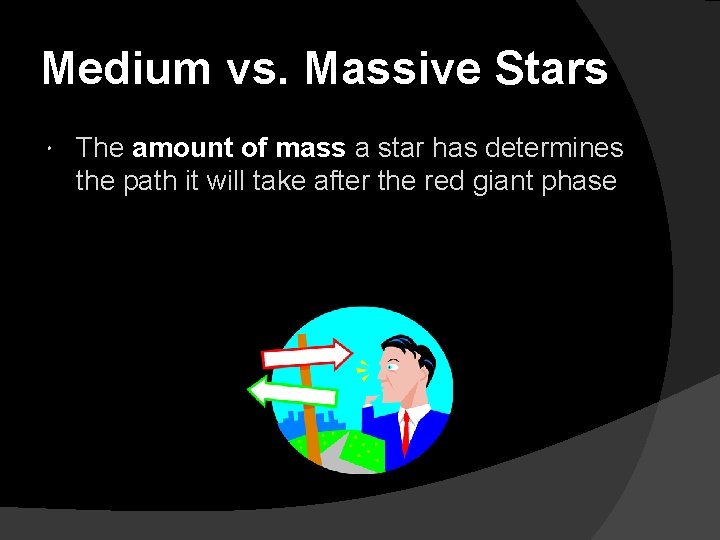 Medium vs. Massive Stars The amount of mass a star has determines the path