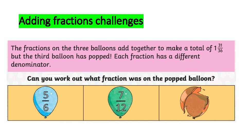 Adding fractions challenges 