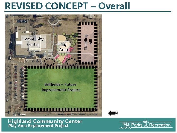 Community Center Play Area Sledding hill REVISED CONCEPT – Overall Ballfields – Future Improvement