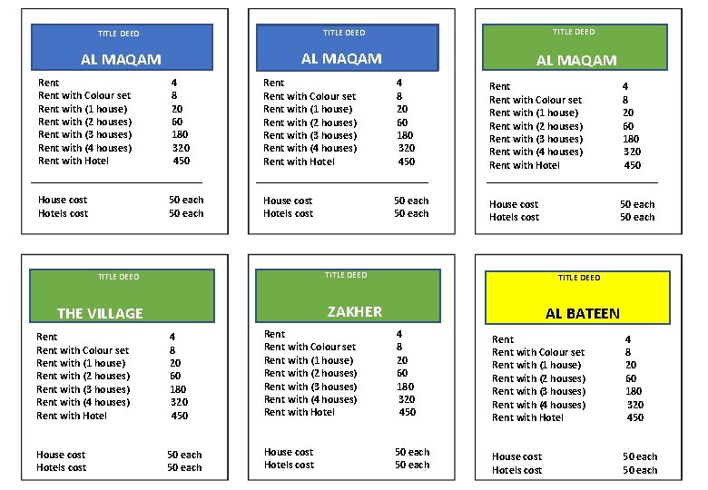 TITLE DEED AL MAQAM Rent with Colour set Rent with (1 house) Rent with