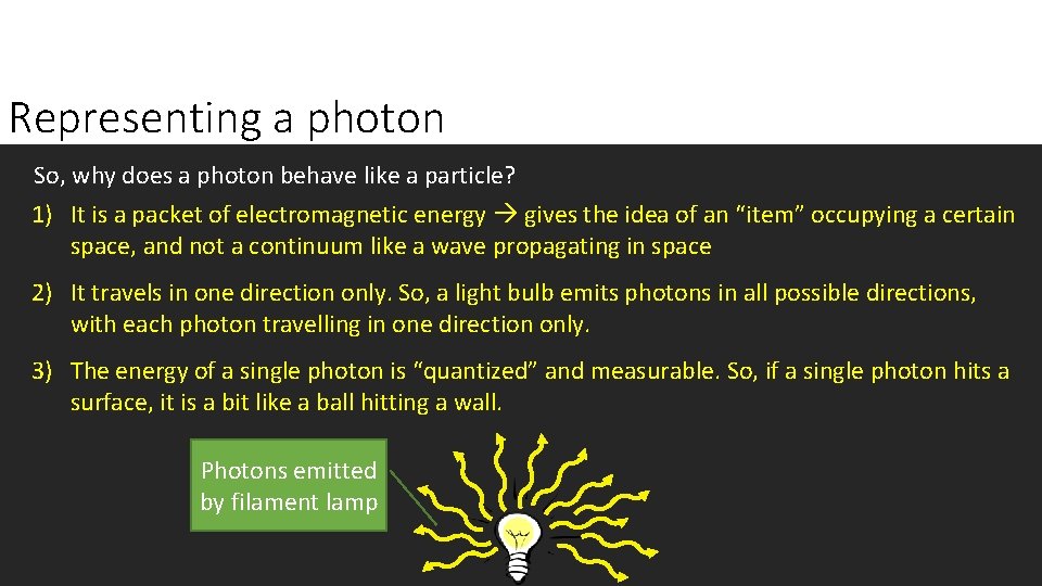 Representing a photon So, why does a photon behave like a particle? 1) It