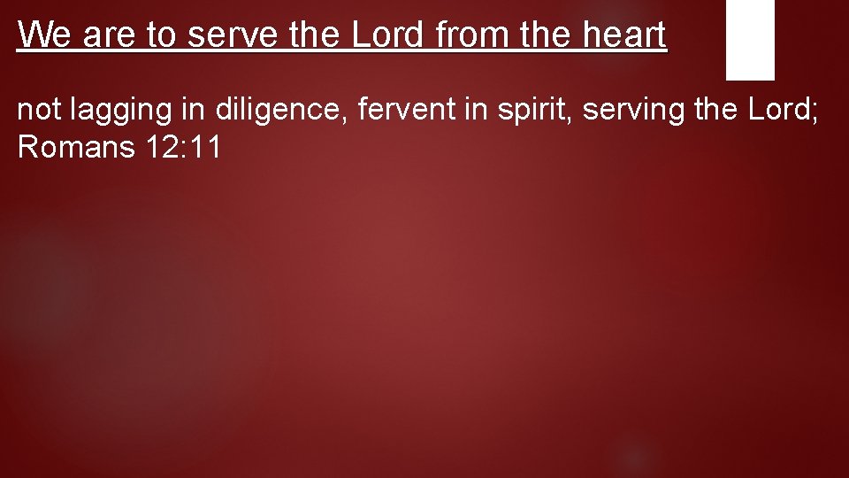 We are to serve the Lord from the heart not lagging in diligence, fervent