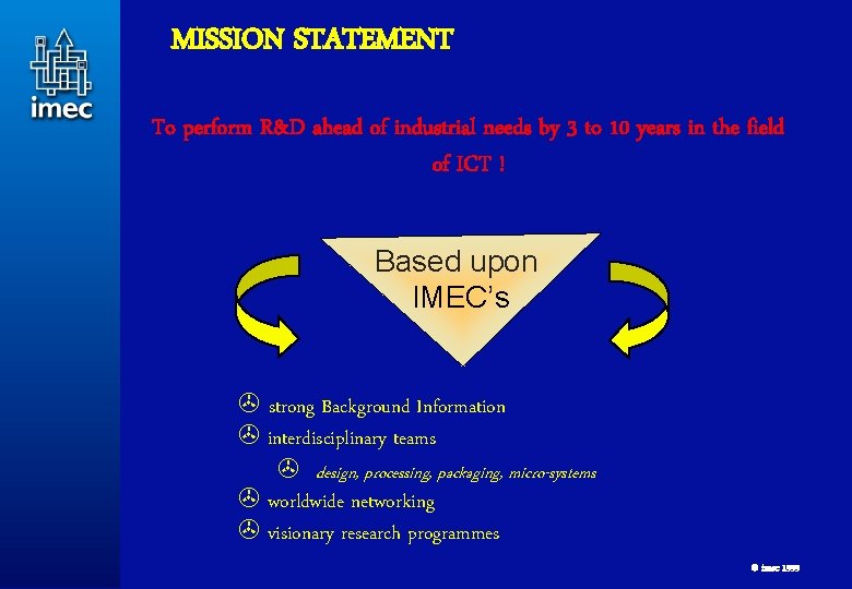 MISSION STATEMENT To perform R&D ahead of industrial needs by 3 to 10 years
