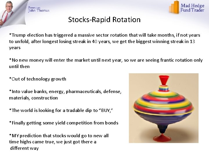 Stocks-Rapid Rotation *Trump election has triggered a massive sector rotation that will take months,