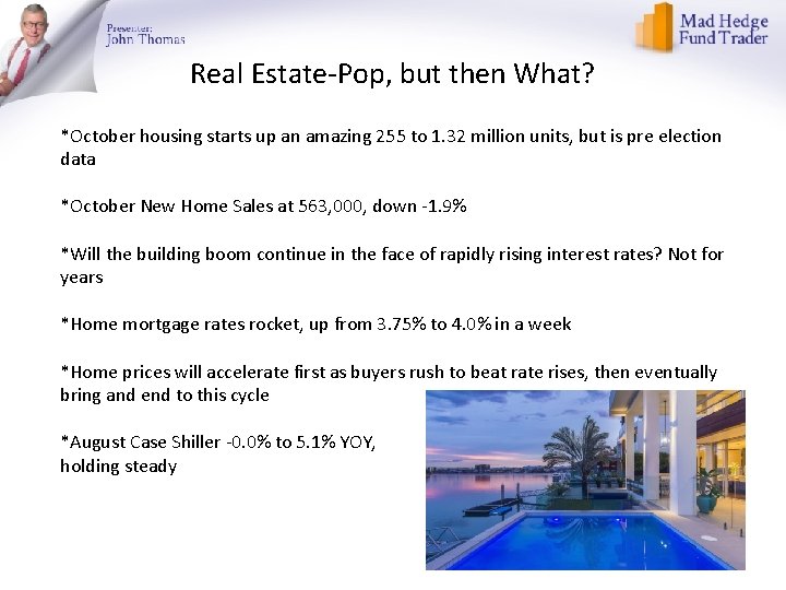 Real Estate-Pop, but then What? *October housing starts up an amazing 255 to 1.