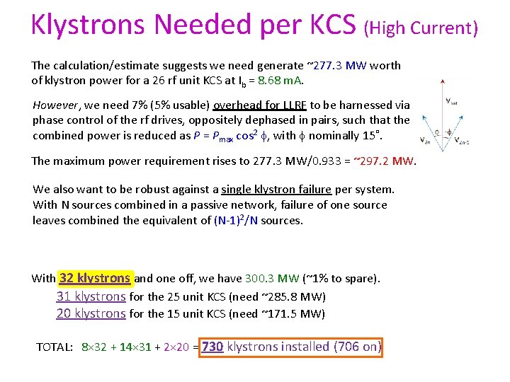 Klystrons Needed per KCS (High Current) The calculation/estimate suggests we need generate ~277. 3
