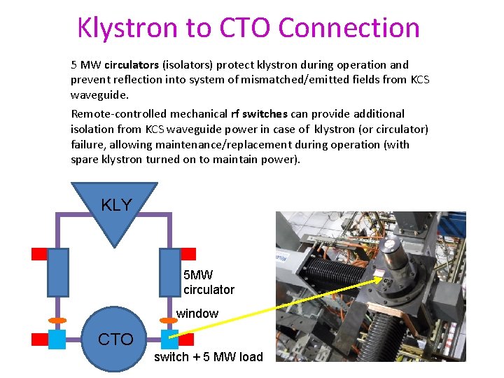 Klystron to CTO Connection 5 MW circulators (isolators) protect klystron during operation and prevent