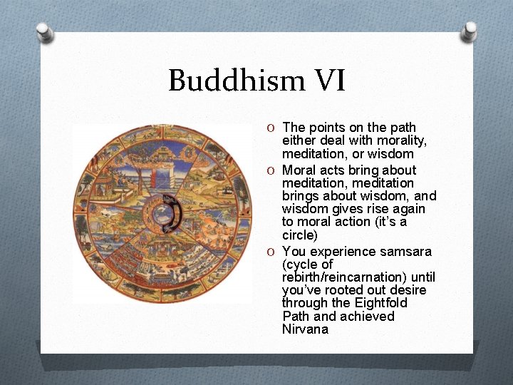 Buddhism VI O The points on the path either deal with morality, meditation, or