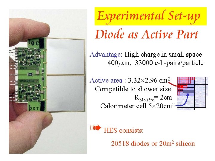 Experimental Set-up Diode as Active Part Advantage: High charge in small space 400 mm,