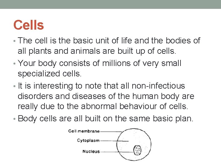 Cells • The cell is the basic unit of life and the bodies of