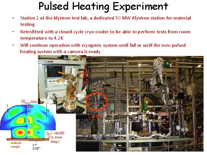 Pulsed Heating Experiment • • • TE 013 -like mode axi s | E