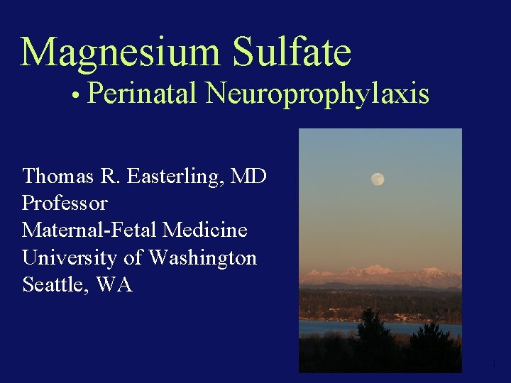 Magnesium Sulfate • Perinatal Neuroprophylaxis Thomas R. Easterling, MD Professor Maternal-Fetal Medicine University of