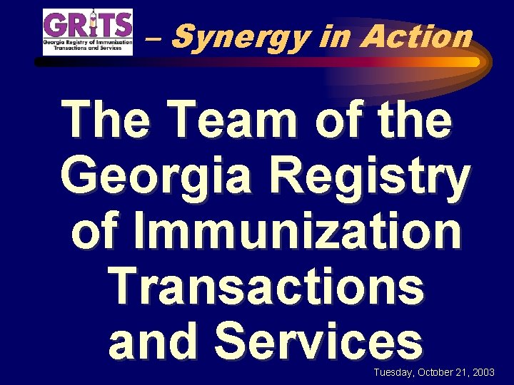 – Synergy in Action The Team of the Georgia Registry of Immunization Transactions and