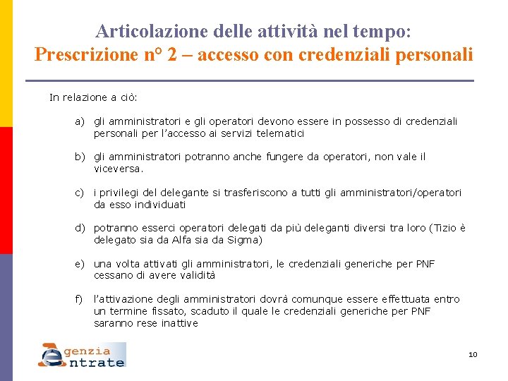 Articolazione delle attività nel tempo: Prescrizione n° 2 – accesso con credenziali personali In