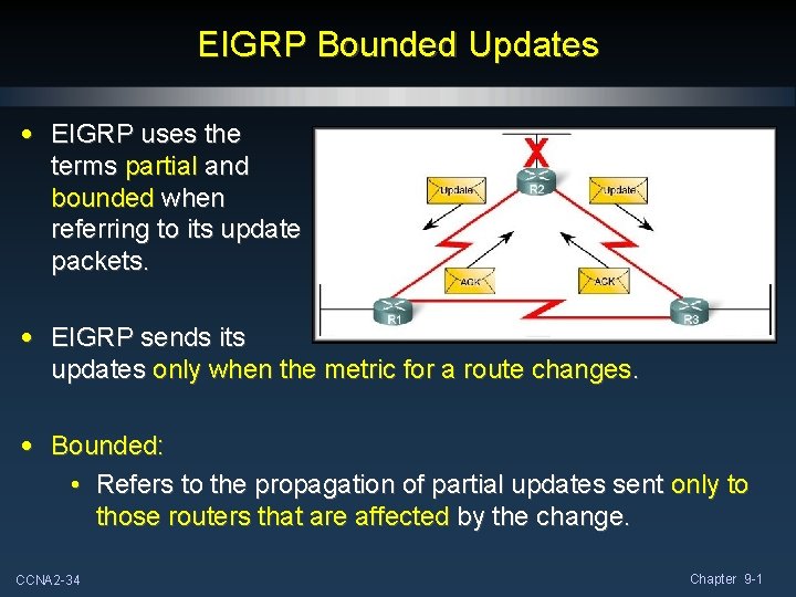 EIGRP Bounded Updates • EIGRP uses the terms partial and bounded when referring to