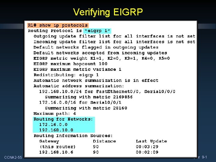 Verifying EIGRP CCNA 2 -55 Chapter 9 -1 