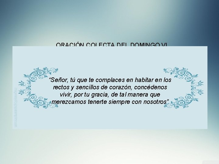 ORACIÓN COLECTA DEL DOMINGO VI, T. O. - C “Señor, tú que te complaces