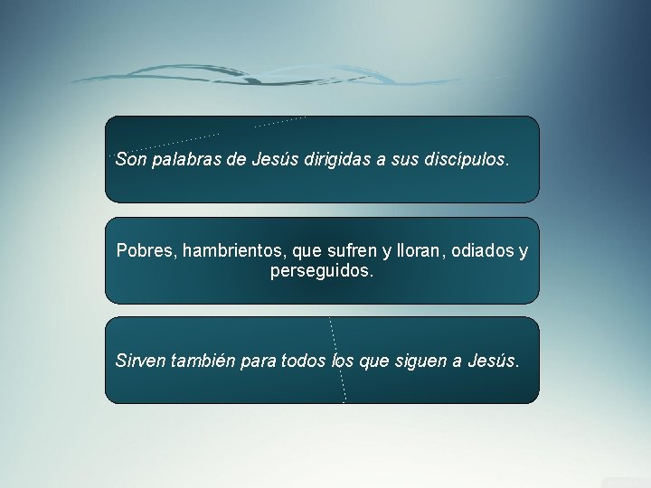 Son palabras de Jesús dirigidas a sus discípulos. Pobres, hambrientos, que sufren y lloran,