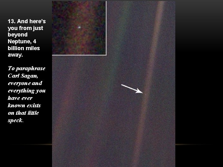 13. And here’s you from just beyond Neptune, 4 billion miles away. To paraphrase