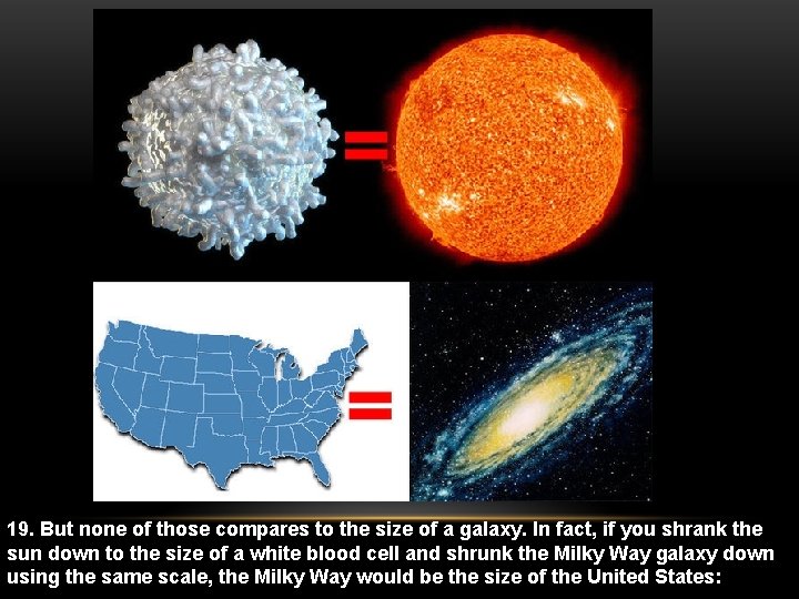 19. But none of those compares to the size of a galaxy. In fact,