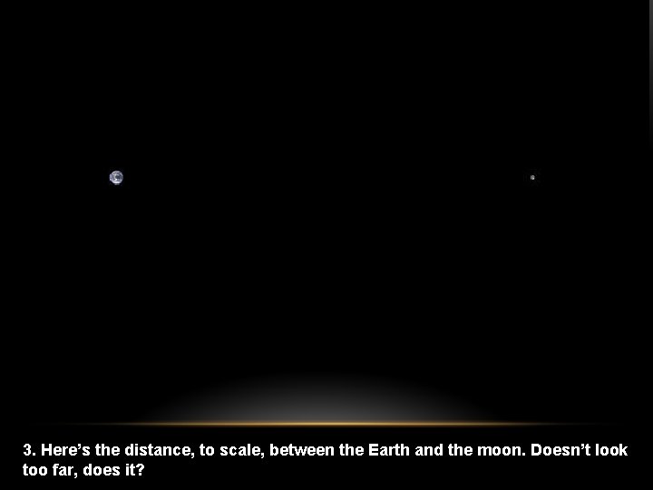 3. Here’s the distance, to scale, between the Earth and the moon. Doesn’t look