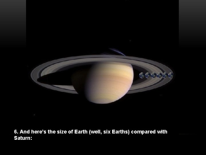 6. And here’s the size of Earth (well, six Earths) compared with Saturn: 