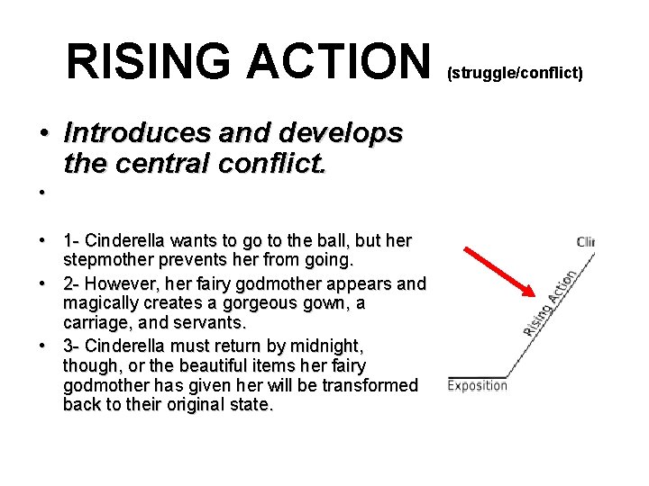 RISING ACTION • Introduces and develops the central conflict. • • 1 - Cinderella