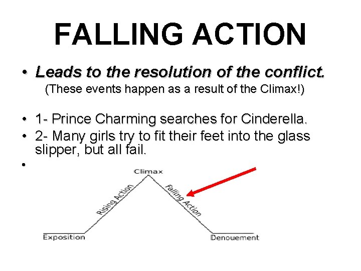 FALLING ACTION • Leads to the resolution of the conflict. (These events happen as