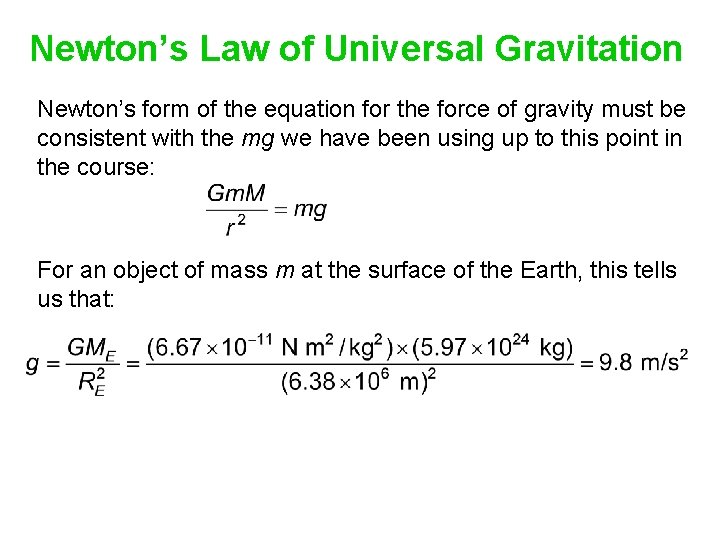 Newton’s Law of Universal Gravitation Newton’s form of the equation for the force of