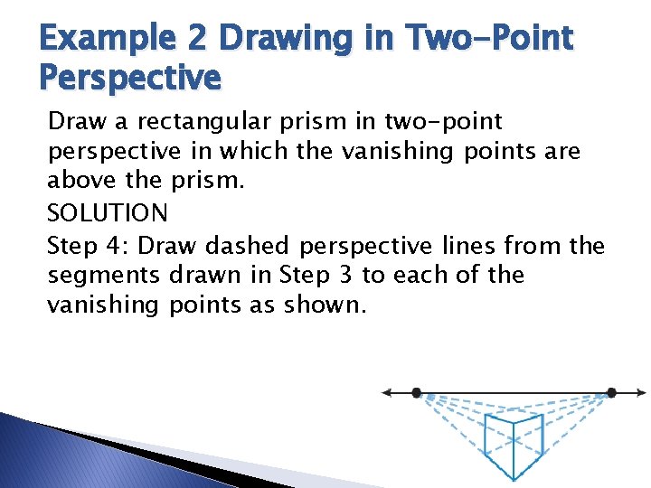 Example 2 Drawing in Two-Point Perspective Draw a rectangular prism in two-point perspective in