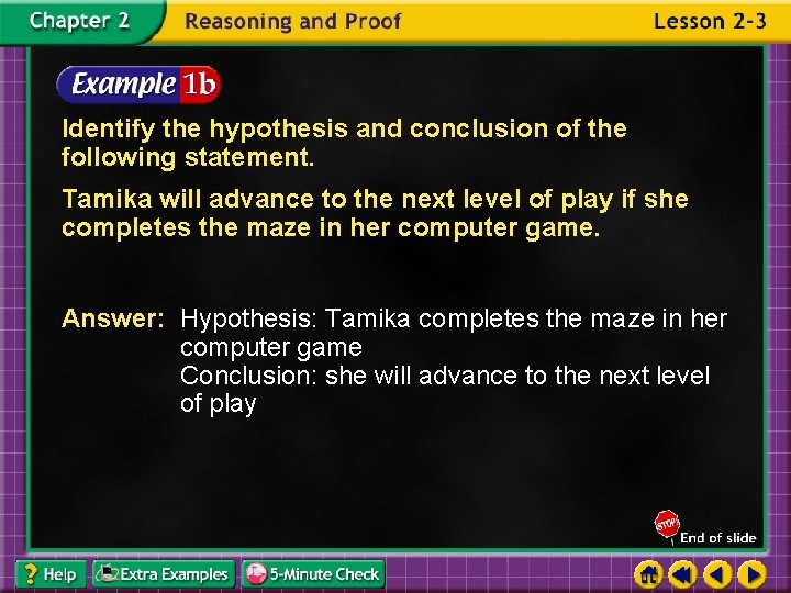 Identify the hypothesis and conclusion of the following statement. Tamika will advance to the
