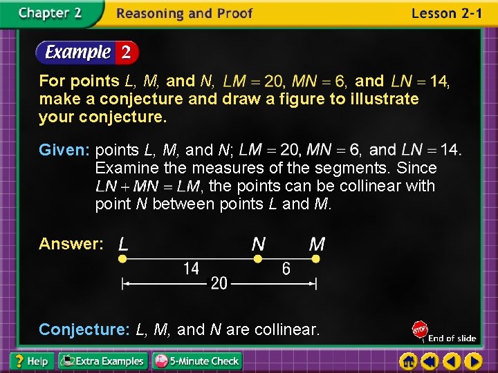 For points L, M, and N, and make a conjecture and draw a figure