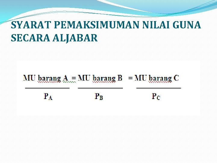 SYARAT PEMAKSIMUMAN NILAI GUNA SECARA ALJABAR 