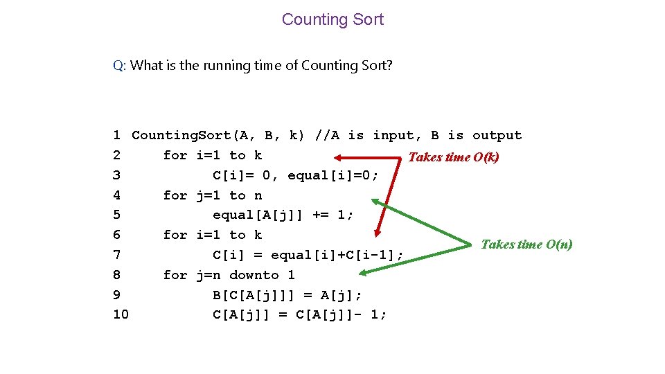 Counting Sort Q: What is the running time of Counting Sort? 1 Counting. Sort(A,