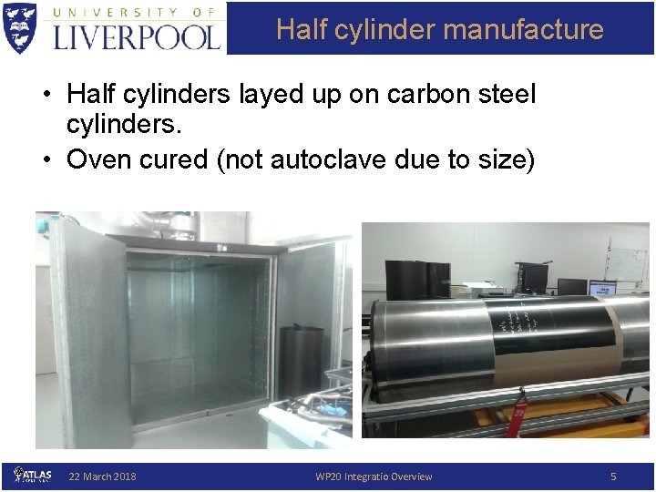 Half cylinder manufacture • Half cylinders layed up on carbon steel cylinders. • Oven