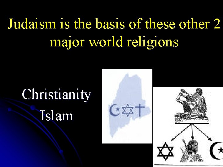 Judaism is the basis of these other 2 major world religions Christianity Islam 