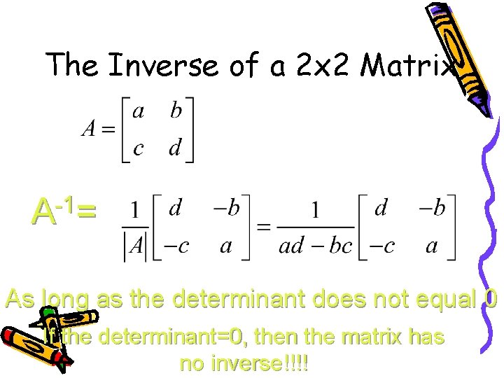 The Inverse of a 2 x 2 Matrix -1 A = As long as