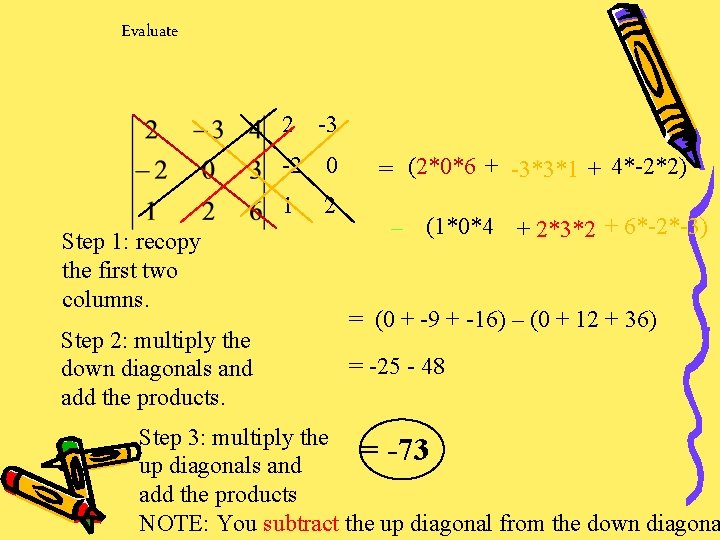 Evaluate 2 -3 Step 1: recopy the first two columns. Step 2: multiply the