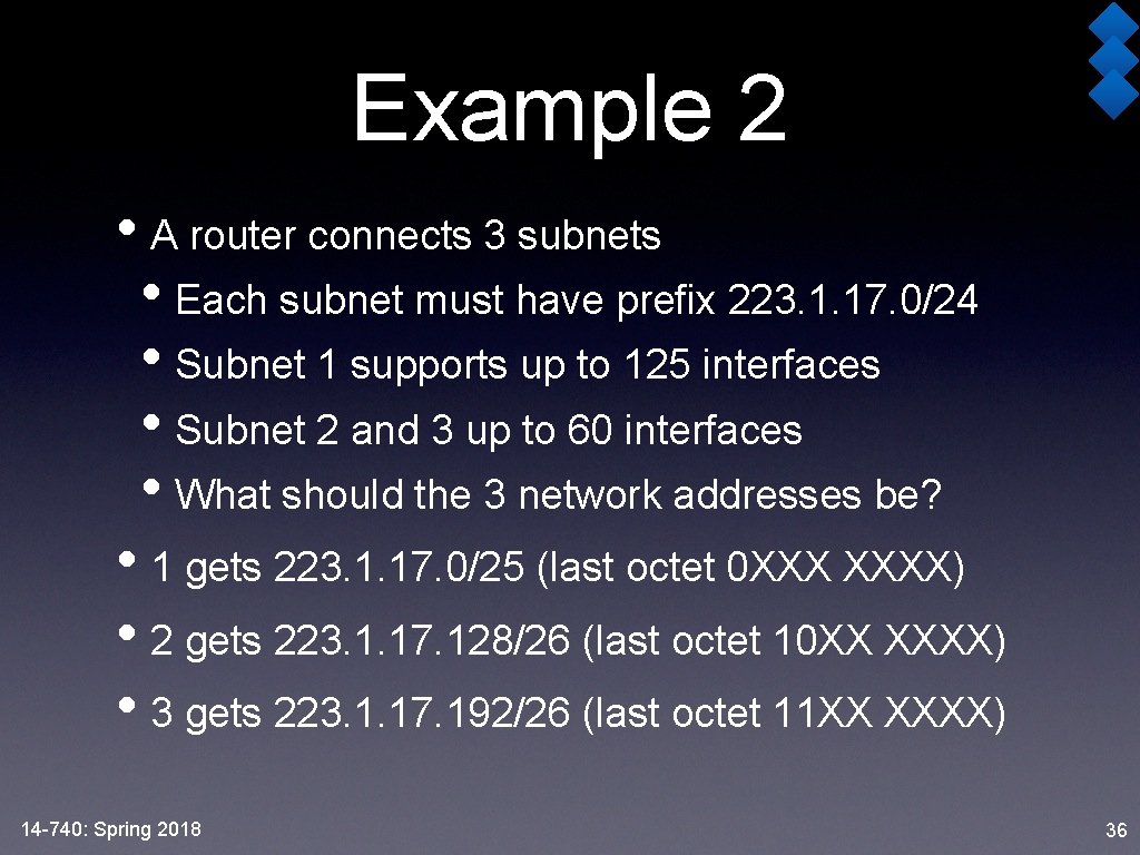 Example 2 • A router connects 3 subnets • Each subnet must have prefix