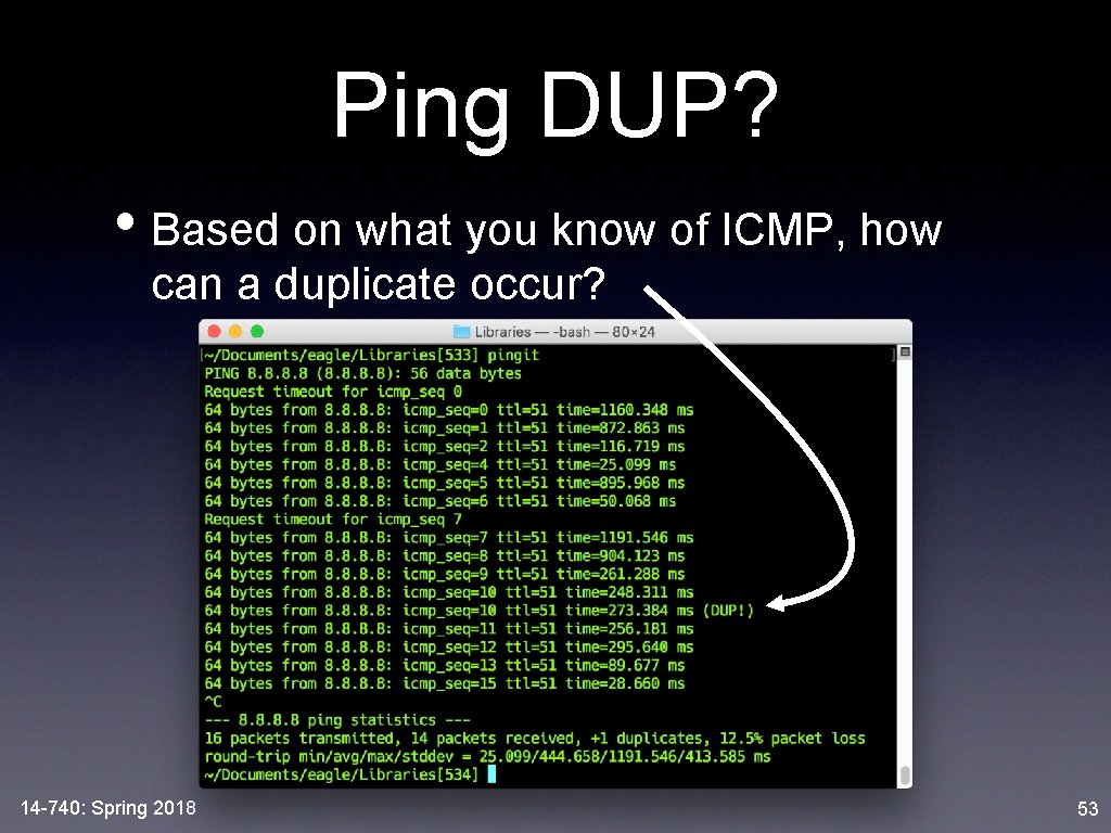 Ping DUP? • Based on what you know of ICMP, how can a duplicate