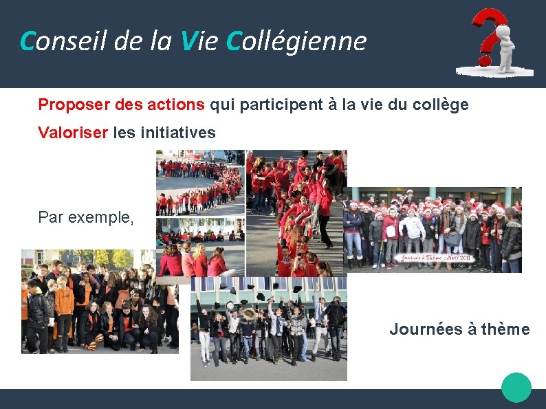 Conseil de la Vie Collégienne Proposer des actions qui participent à la vie du