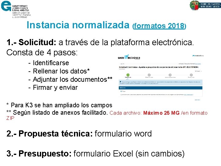 Instancia normalizada (formatos 2018) 1. - Solicitud: a través de la plataforma electrónica. Consta