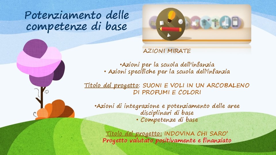 Potenziamento delle competenze di base AZIONI MIRATE • Azioni per la scuola dell'infanzia •