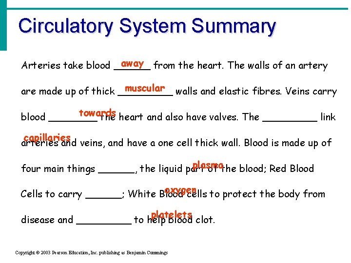 Circulatory System Summary away from the heart. The walls of an artery Arteries take