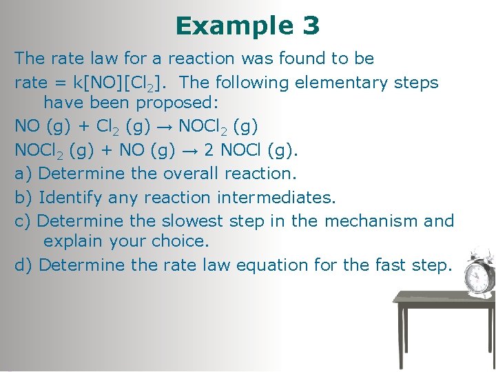 Example 3 The rate law for a reaction was found to be rate =