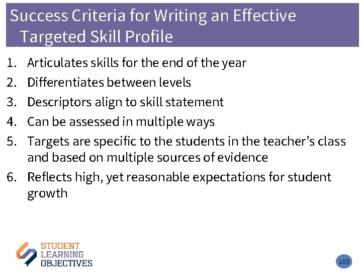 Success Criteria for Writing an Effective Targeted Skill Profile – 2 1. 2. 3.